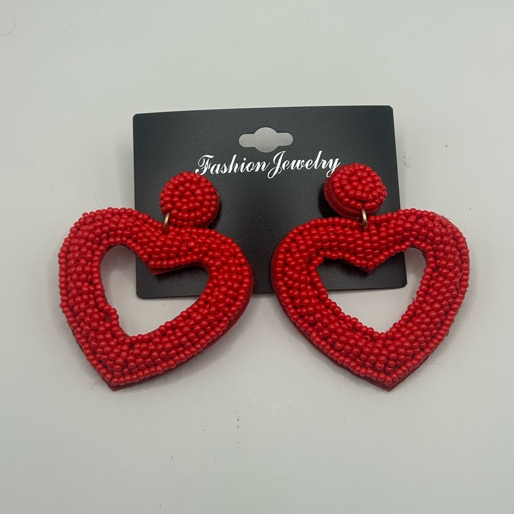 Fashion Jewelry Red Heart Statement Earrings